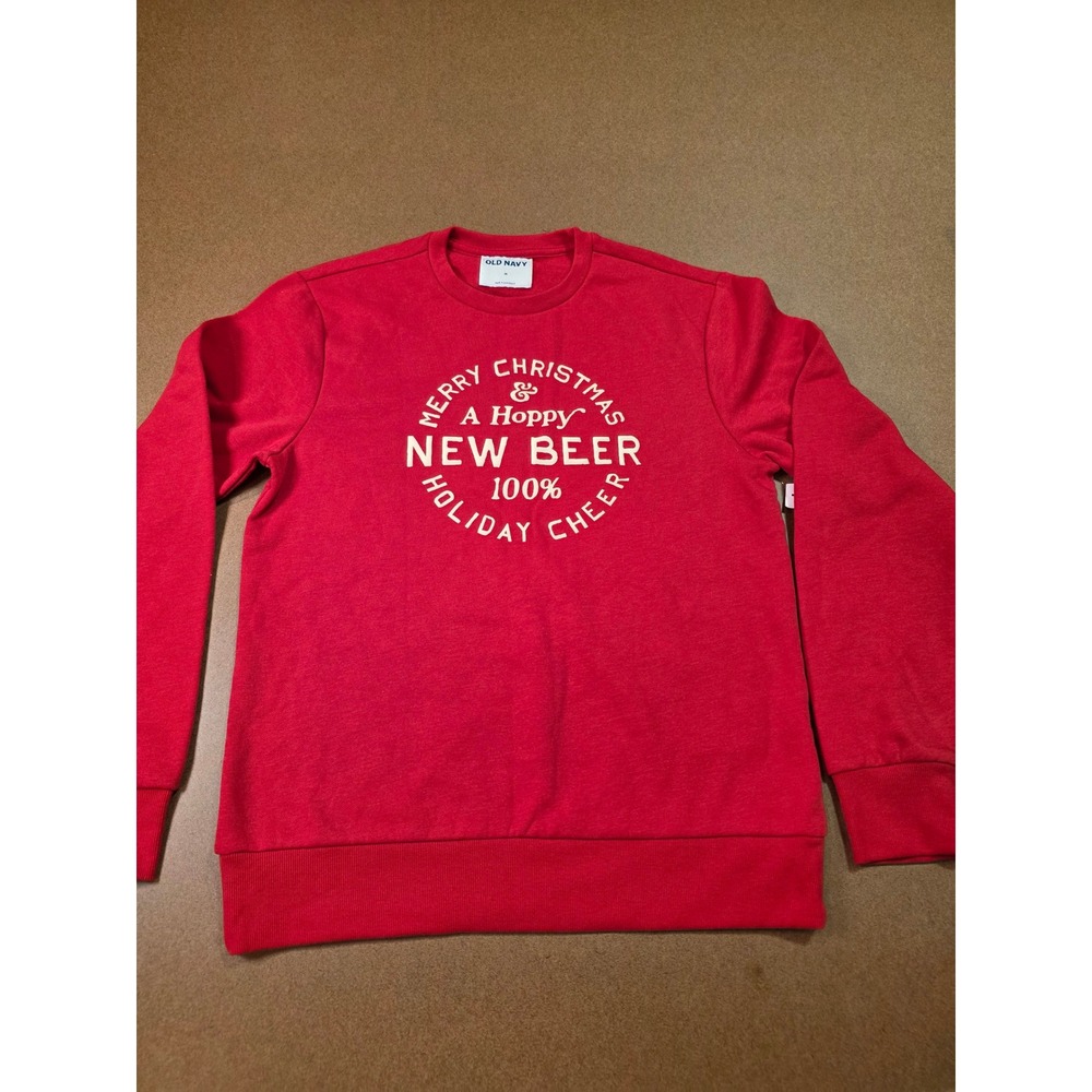Old Navy Mens Christmas Hoppy New Beer Graphic Sweatshirt Red Medium NWT